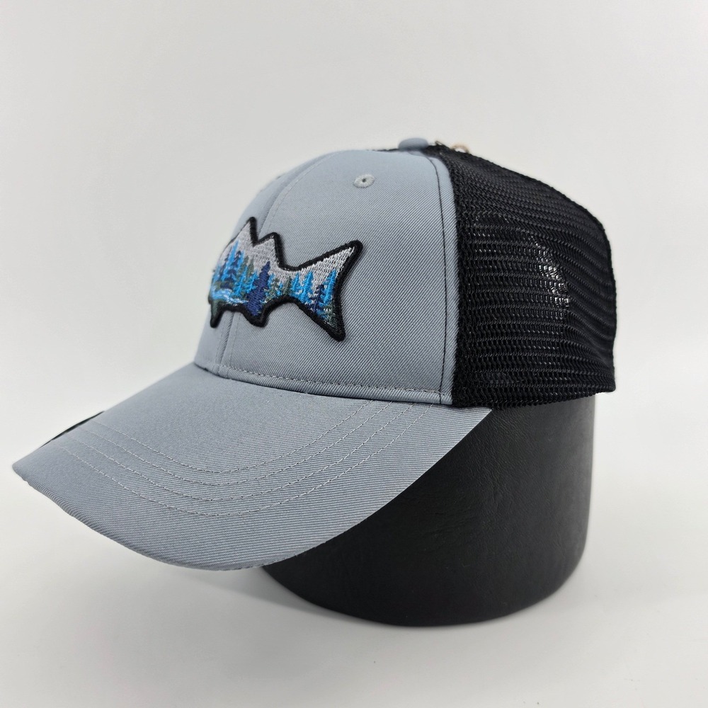 Telluride Clothing Co Fish Forest Patch Trucker Hat Snapback Grey Black NWT Cap